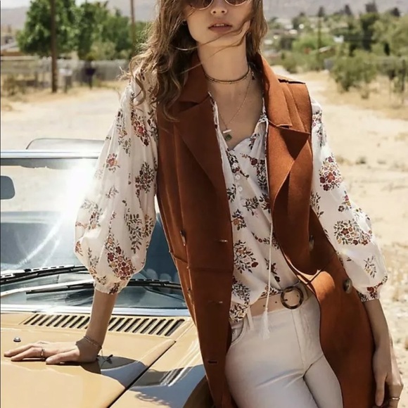Anthropologie Tandy Utility Suede Vest Brown XS - Picture 5 of 11